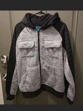 Grey and Black Hooded Zip Jacket